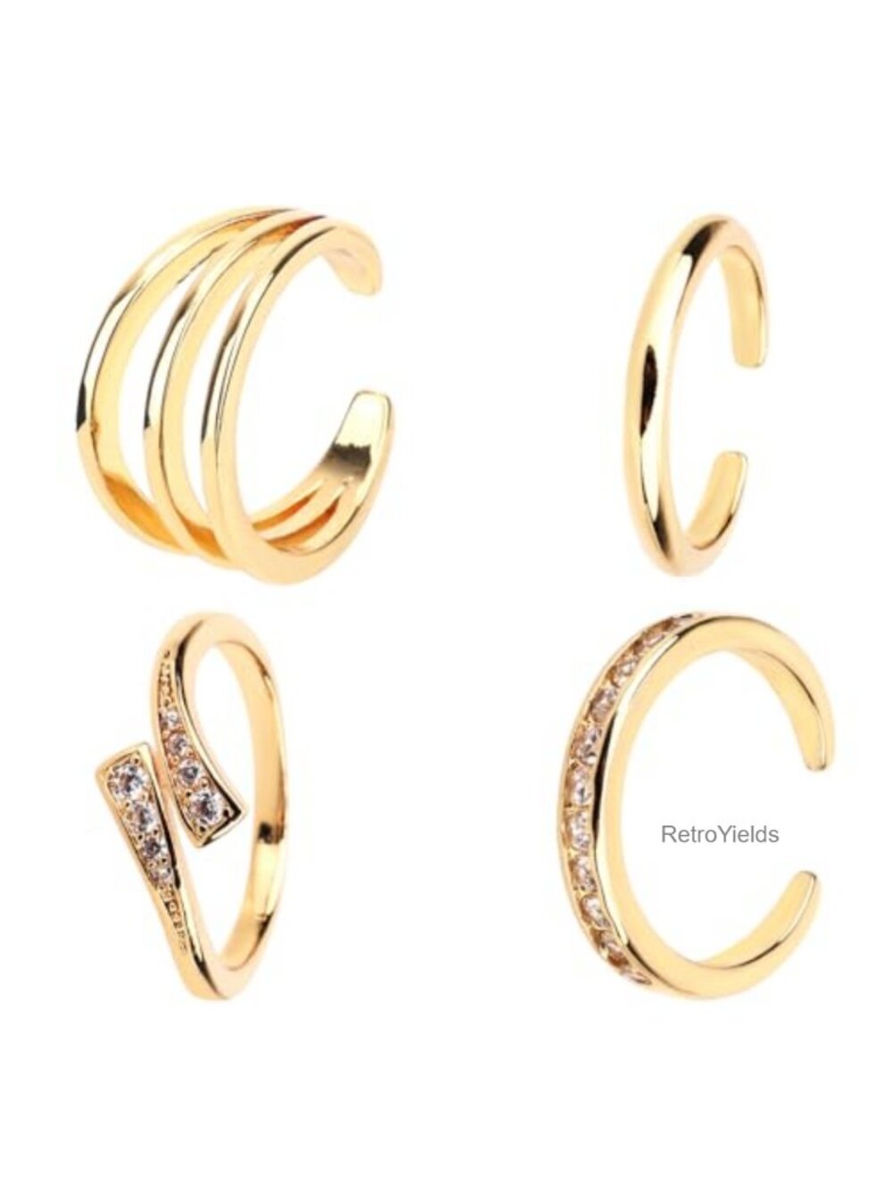 Gold Copper Open Adjustable Toe Rings Set CZ Band Hug Stackable Foot Jewelry